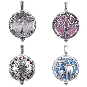 fil madalyon kolye toptan satış-16 Tasarımlar Locket Ayçiçeği Hayat Ağacı Fil Uçucu Yağ Kolye Difüzör Kolye Takılar Yapımı için