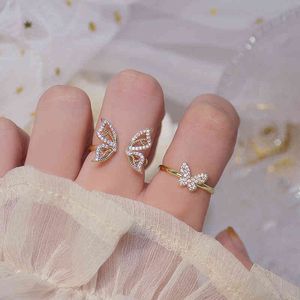 ingrosso anelli di nozze in oro giallo per uomo-Anelli anelli di farfalla in oro reale K ciottolo zircone design aperto regalo di nozze
