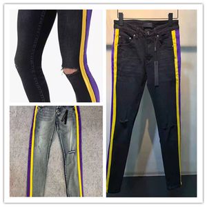 переработанные джинсы оптовых-Хроматическая полоса роскоши дизайнерские мужские джинсы растягивающиеся тонкие ноги высококачественной рециркулированной водой простые щедрыми повседневными стилью брюки кг