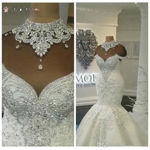 2021 New Designer Luxury Dubai Arabic Mermaid Wedding Dresses Plus Size Beading Crystals Court Train Wedding Dress Bridal Gowns BA8274
