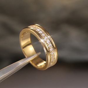banda de casamento de ouro e diamante venda por atacado-Diamante anel banda linha de cristal prata ouro noivado anéis para mulheres homens casal moda jóias will e arenoso