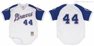 Szyte Baseball Jersey Hank Aaron Mitchell Ness Retro Baseballs Koszulki Mężczyźni Kobiety Młodzież S XL