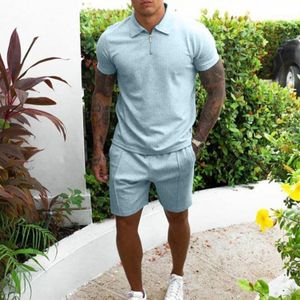 Wholesale down tracksuits resale online - Men s Tracksuits Men Solid Color Sports Suit Pockets Two Piece Turn down Collar T shirt Elastic Waist Shorts Loose Tracksuit Activewear Outf