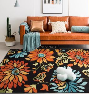 schwarze bodenfarbe großhandel-Teppiche Mode Retro Blume Kunst Aquarell Ölgemälde Schwarz Schlafzimmer Wohnzimmer Türmatte rutschfeste Bett Teppichboden