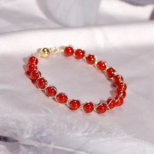 Wholesale bracelets gold red stones resale online - Handmade k Gold Filled Natural Stone Red Agate Magnetite Beads Strand Bracelets for Women Fashion Wedding Party Jewelry Ybr244