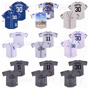 Moive Baseball Sandlot Michael Squinting Jersey Alan Yeah Yeah Kooy Benny The Jet Rodrigue Blue White Grey All Stitched Team Color Ademend Hoge kwaliteit
