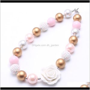 Beaded Necklaces Pendants Drop Delivery Pink Gold Color Fashion Gift Rose Flower Bubblegume Bead Chunky Necklace Jewelry For Baby Kid