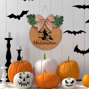 New Halloween Welcome Wreath Decoration Pumpkin Witch Round Pendant Outdoor Party Hanging Vertical Sign Home Decor
