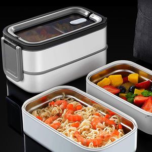 essen erwärmung großhandel-Doppelschicht Lunchbox Tragbare Edelstahl Umweltfreundliche isolierte Nahrungsmittelbehälteraufbewahrung Bento Boxen mit Halten Sie warme Tasche OWE5611