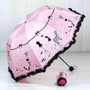 принцесса зонтики оптовых-Прибытие Красивая девушка рисунок зонтик дождь женщины мода арочная принцесса зонтики женские бабочка анти УФ парасоль US041