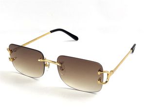 açık renk güneş gözlüğü toptan satış-Vintage güneş gözlüğü erkekler tasarım çerçevesiz kare şekli gözlük UV400 altın ışık renkli lens kılıf