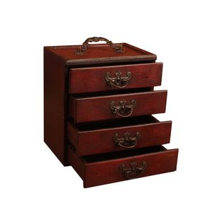Display Multi-functional For Women 4 Drawers Handmade Antique Large Capacity Bedroom Wooden Jewelry Box Portable Cabinet Desktop 220509