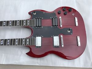 Custom Jimmy Page strings Double Neck Led Zeppeli Page Wine Red SG Electric Guitar Different Pickups Special Tailpiece
