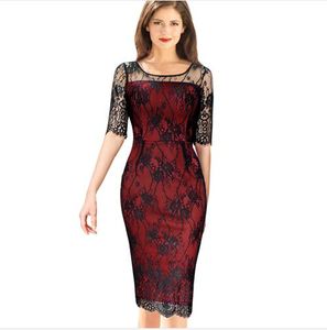 ingrosso nice prom dresses-LCW New Bel Womens Elegante Vintage Rockabilly Vedi attraverso il pizzo floreale Colorblock Cocktail Party Prom bodycon Abito aderente