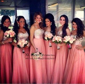 Sequins Beaded Top Long Chiffon Bridesmaid Dresses Sweetheart Backless Formal Evening Gowns Pagant Party Dresses Prom Dress Bo9204