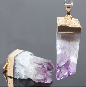 Polished Natural Amethyst Druzy Drusy Quartz Purple Stone Rectangle Pendant Bead Jewelry With Gold Silver Electroplated Bail For Choose