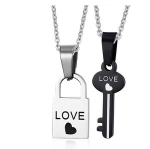 I Love You Stainless Steel Couples Heart Lock and Key Necklace Set