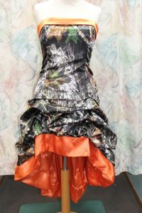 Strapless High Low Camouflage Prom Dresses Realtree Camo Evening Dresses With Pick ups Lace up Orange Formal Homecoming Dresses Actual Image
