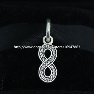 S925 Silver Symbol Silver Infinity Dangle Charm Koralik z Clear CZ Pasuje Europejskiej Pandora Biżuteria Bransoletki Naszyjniki Wisiorek