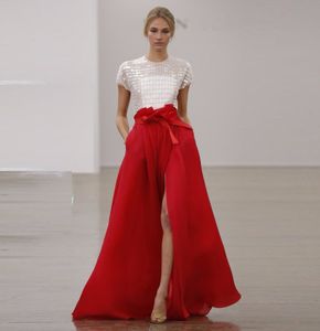 красный линии юбки
 оптовых-Новая мода Красный органза макси юбки Ruched сторона Сплит сексуальная юбка высокое качество на заказ Line вечерние платья юбки для женщин