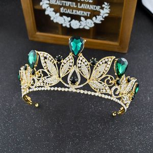 Wholesale rose gold plated tiara for sale - Group buy New Style Luxury Gold Bridal Crown with Green Royal Blue Red Silver Crystal Wedding Tiara Hot Sell Headpieces Hair Accessory