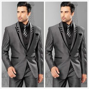 Wholesale grey tuxedos for prom resale online - High Quality One Button Grey Groom Tuxedos Peak Lapel Groomsmen Mens Wedding Dresses Prom Suits Jacket Pants Vest Tie H431