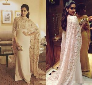 Glamorös Saudiarabien Stilig formell kvällsklänningar med spetsfolie Cape Red Carpet Celebrity Dresses Party Gowns High Neck Dubai Kaftan