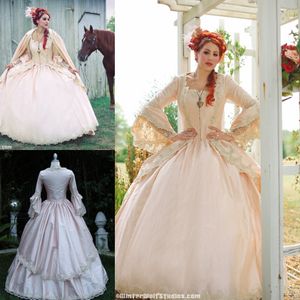 Rosa Gothic Ball Gown Vintage s Style Scoop Full Lång Långärmad Prom Klänningar Anpassad Gör viktoriansk gotisk kvällsklänning Brodade