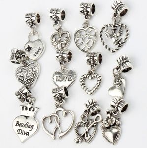 Ängel kärlek hjärta blomma charm stora hål pärlor tibetansk silver passform dangle armband smycken diy b339 b958