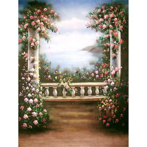ingrosso foto sulla spiaggia dei bambini-Fotografia floreale Fondali per Matrimonio Rosa Roses balcone Spiaggia paesaggio di montagna Bambini Children Photo Studio Ritratto Sfondo vinile