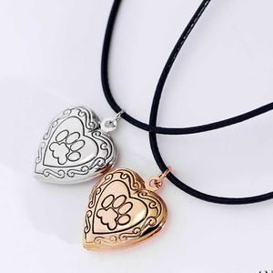 Wholesale silver photo locket pendant resale online - Photo Frame Memory Locket Pendant Necklace Silver Gold Color Mother s Day Gift Pet Cat Dog Paw Footprint Pendant Jewelry