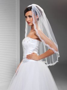 sıcak moda görüntüleri toptan satış-Yeni Sıcak Moda Gerçek Görüntü Dantel Kenar Tek Katman Tarak Lvory Beyaz Dirsek Ile Düğün Peçe Gelin Peçe