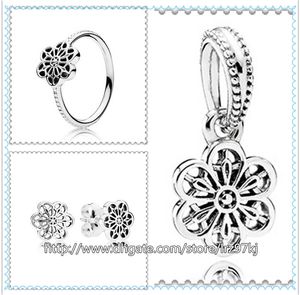 925 Sterling Silver Ring & Earrings and Jewelry Charms Pendant Sets with Box Fits European Jewelry Bracelets & Necklaces- Floral Daisy