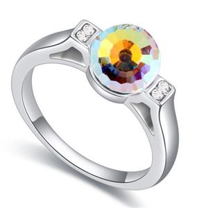 Originalkristall från Swarovski Elements Ring Vitguldpläterad Engagemang Ringar för Kvinnor Korea Trendiga Smycken