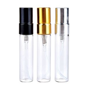 şişe parfümü toptan satış-Parfum Şişeleri ml ml Şeffaf Cam Sprey Şişesi Boş Temizle Doldurulabilir Parfüm Atomizer Altın Gümüş Kap ile Taşınabilir Örnek Şişeler B706