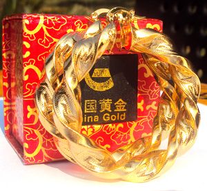 büyük altın çember küpeler 18k toptan satış-18K Sarı Altın Büyük Kavisli Geniş Çember Küpe Hip Hop Ağır Büyük hediye gerçek altın katı değil para
