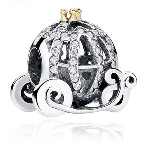 ingrosso zucca di argento sterlina-Reale Sterling Silver Rhinestone Pumpkin Carriage Charm Fit Braccialetto europeo autentico lusso gioielli fai da te regalo