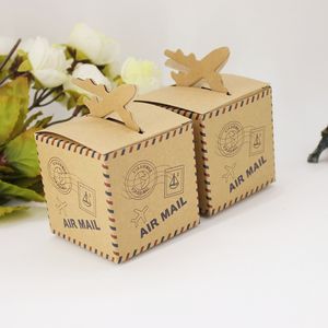 kutular düğünleri lehine toptan satış-100 adet Uçak Kraft Şeker Kutuları Uçak Düğün Favor Sahipleri Noel Yıldönümü Parti Hediye Kağıt Kutusu