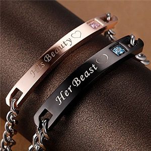 Unique Romantic Jewelry quot Her Beast His Beauty quot Couple Bracelets Crystal Stainless Steel Bracelets For Valentine s Day
