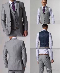 Custom Made Side Vent Groom Tuxedos Light Grey Best Man Suit Notch Lapel Wedding Groomsman Mężczyźni Garnitury Oblubienica Kurtka Spodnie Kamizelka Krawat J156