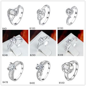 Online na sprzedaż Mieszany Styl Moda White Gemstone Srebrny Pierścień Płytowy EMGR20 Różane Serce Plated Sterling Silver Ring sztuk