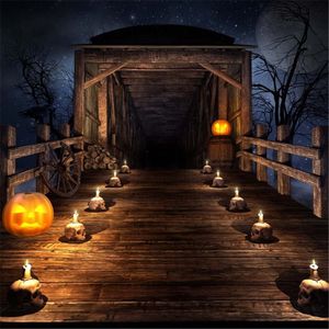 ingrosso foto di sfondo di halloween-Vintage ponte di legno di Halloween fondali fotografia Skulls a lume di candela di zucca lanterne cielo notturno Stars Bambini Children priorità bassa della foto