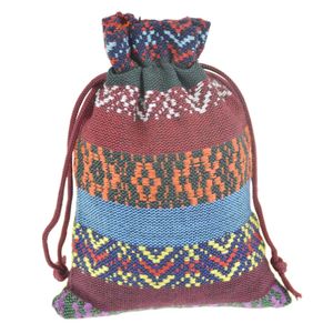 10x14cm Bomull Drawstring Smycken Väskor Presentförpackning Påsar Stripe Handgjorda Etniska Tribal Tribe Style X5
