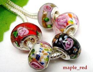 50pcs mixed Beautiful Flower Glass silver core Beads for Jewelry Lampwork Charms DIY Beads for Bracelet in Bulk Low Price