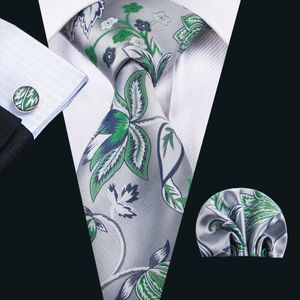 krawatte cufflink taschentuch großhandel-China Seidenkrawatten Männer silb und grün schöne Krawatten Taschentuch Manschettenknöpfe Set für den formalen lässigen Anlass N