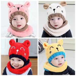 Winter Baby Hat and Scarf Cute D Cat Crochet Knitted Caps for Infant Boys Girls Children Kids Neck Warmer