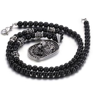 Brand New Charming Good Jewelry Biker L Stainless Steel Large Dog Tag Lion Head Necklace Pendant Black Ball Chain
