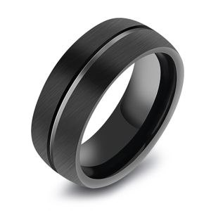 Fashion Black Men s mm Classic Flat Top Brushed Center Tungsten Steel Ring Grooved Wedding Engagement Band för Män Storlek