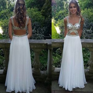 Wholesale floor length embellished dress for sale - Group buy Sexy Cut Out Design Sexy White Prom Dress Open Back Straps Beaded Embellishment Floor Length Evening Party Wear Custom Made Top Quality