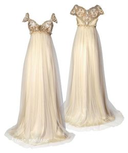 1800 Wiktoriański Styl Suknie Ślubne Regency Inspirowane Round Rabat Elegancka Linia Formalne Długie Suknie Party Bridal